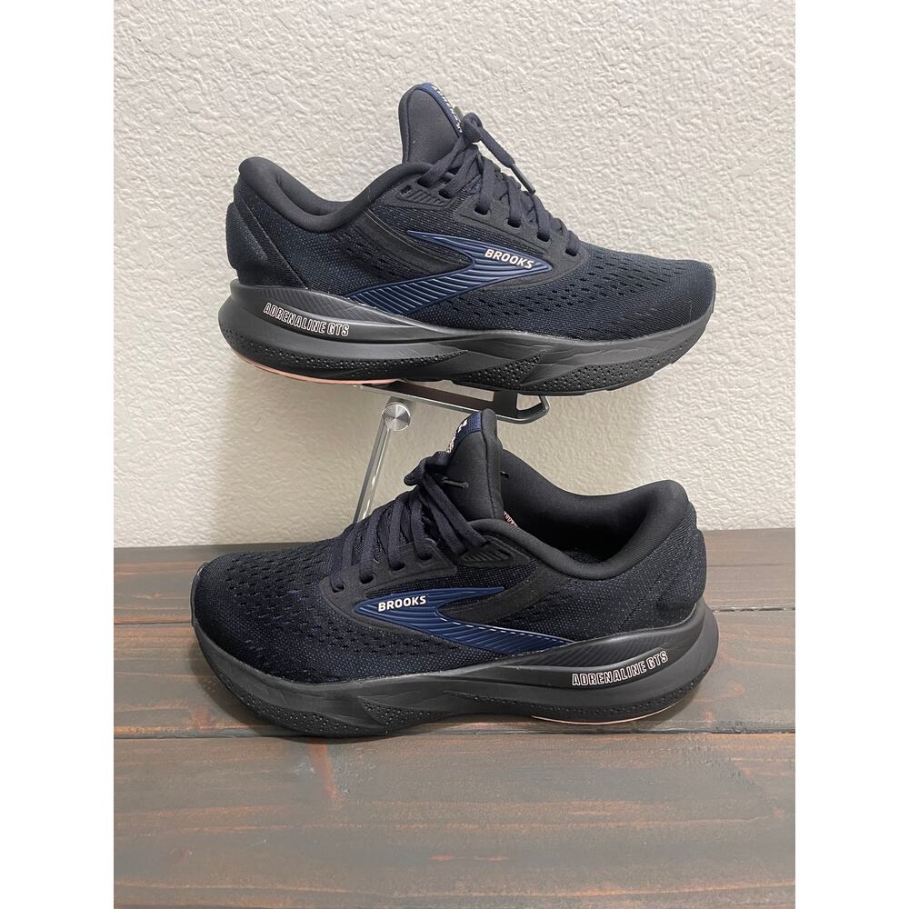 Brooks Adrenaline GTS 24 Womens Size 7.5 Black Navy Peach Running Walking Shoes